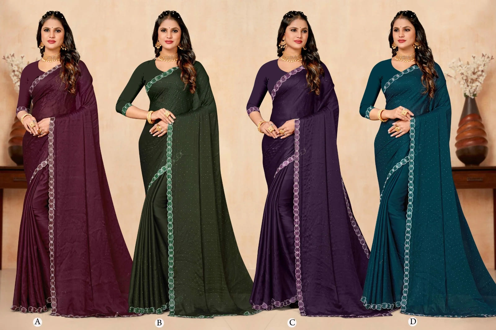 Jaanvi fashion Pure Georgette Leheriya bedrukte sari voor dames