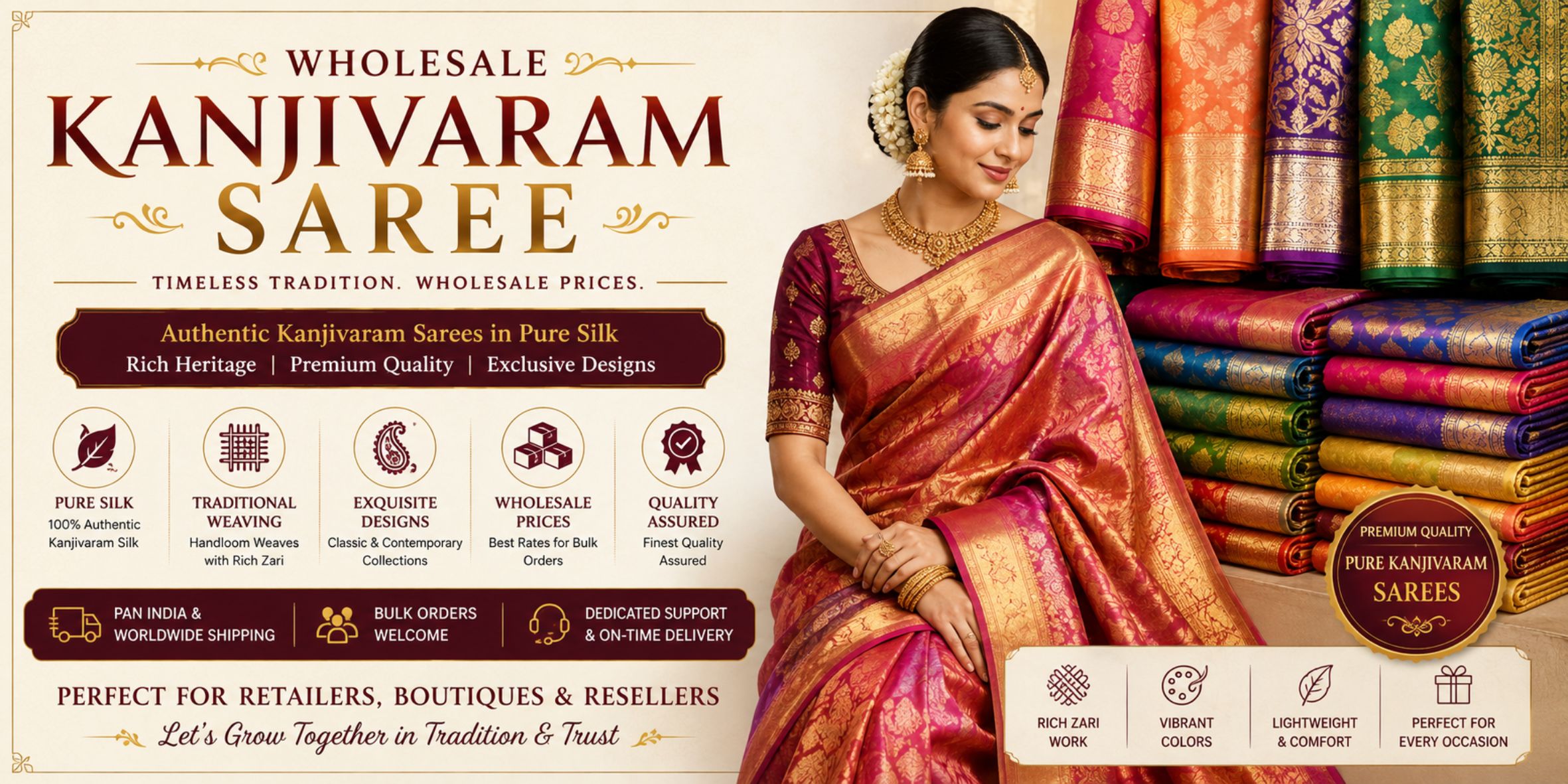 Wholesale Kanjivaram Saree | Premium Silk Saree Supplier India | Fashionexport