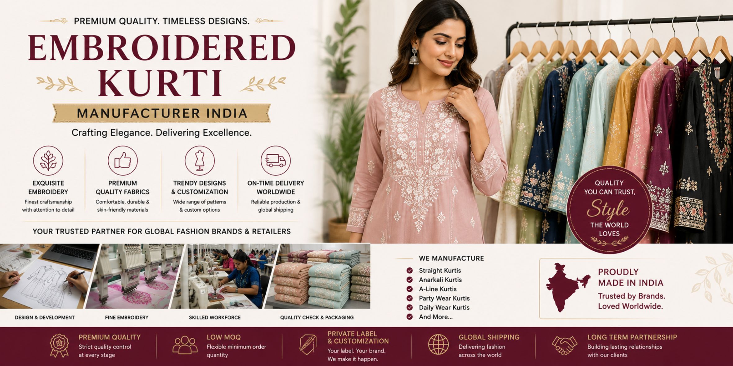 Embroidered Kurti Manufacturer India for Global Wholesale Buyers | Fashionexport