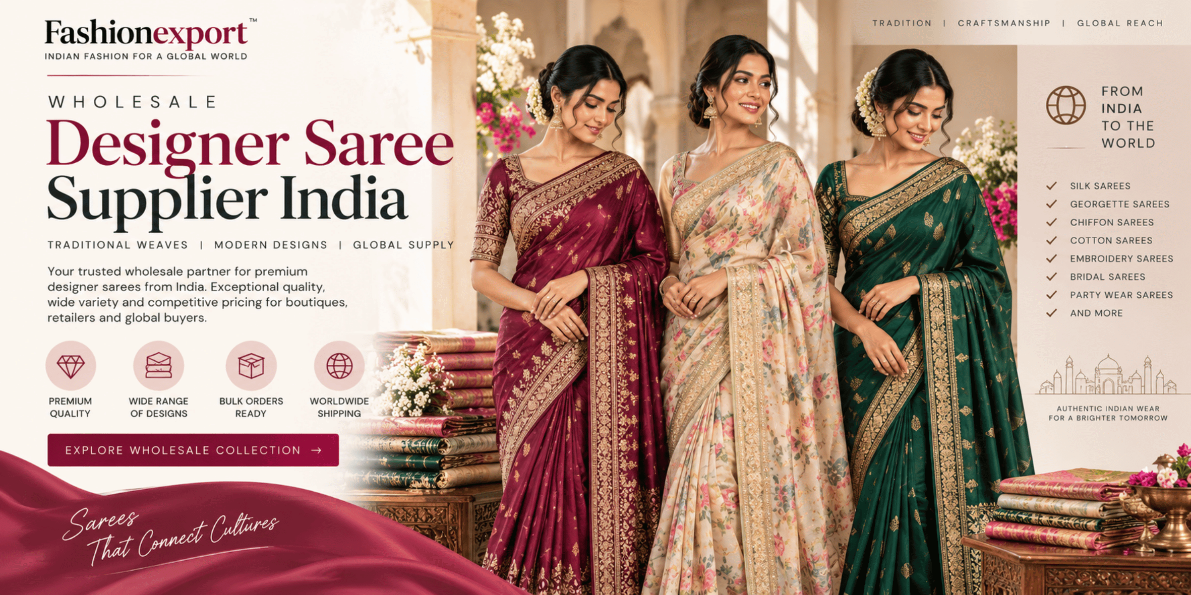Wholesale Designer Saree Supplier India | Fashionexport