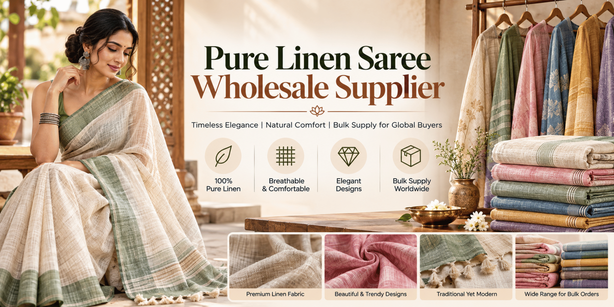 Pure Linen Saree Wholesale Supplier India | Fashionexport