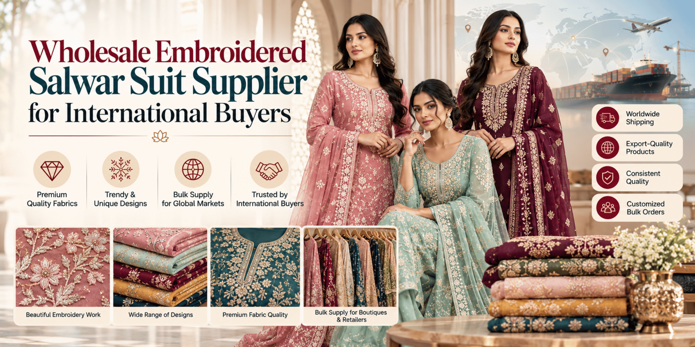 Wholesale Embroidered Salwar Suit Supplier for International Buyers