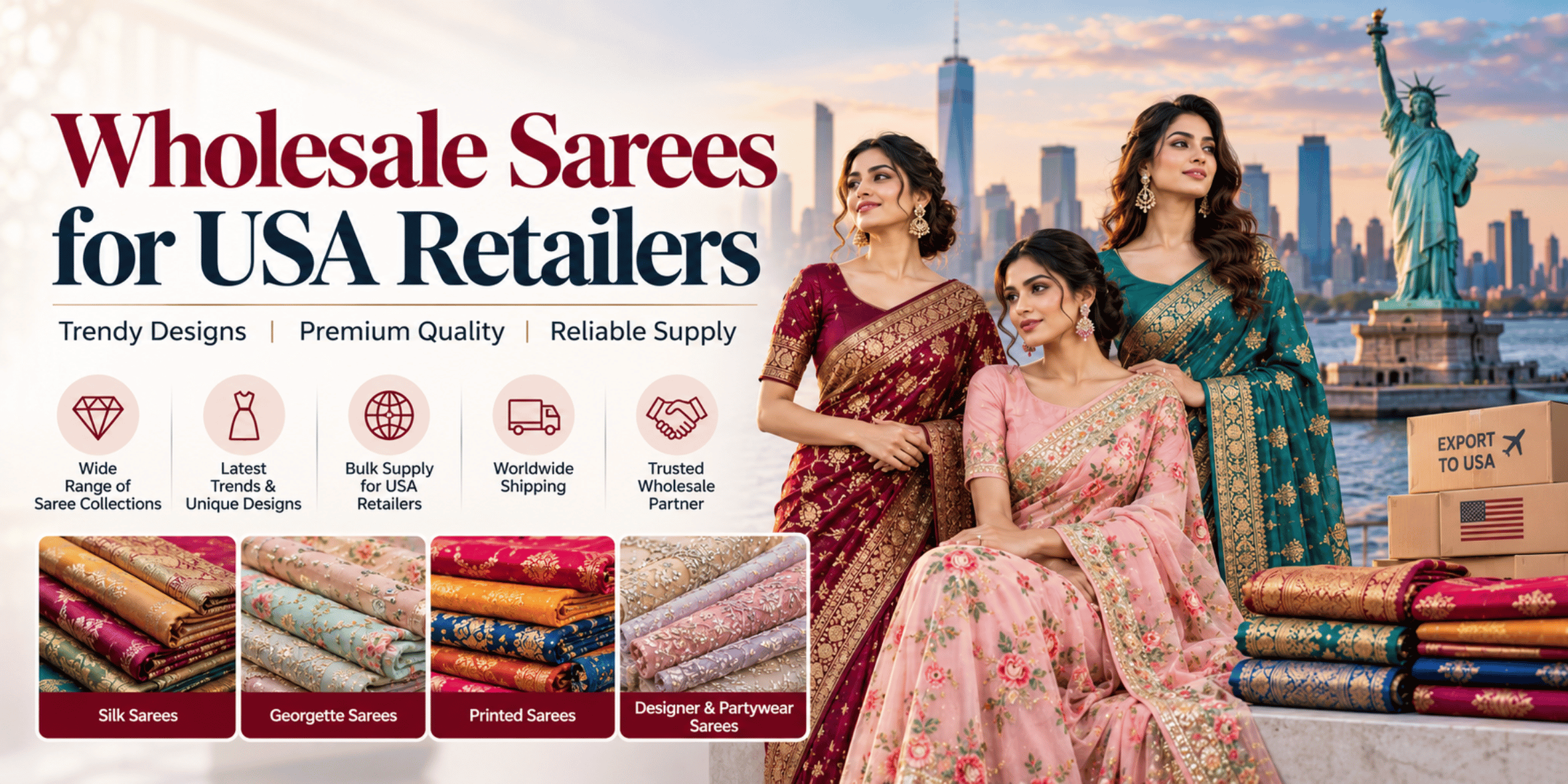 Wholesale Sarees for USA Retailers | Fashionexport India