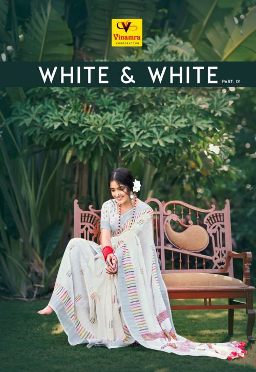 Vinamra White And White Vol 1 Printed Linen Saree