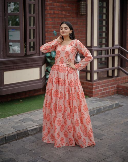 Aayaa Vol 9 Fancy Chanderi Digital Printed Long Gown Collection