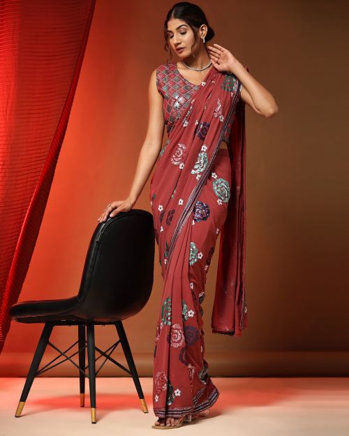 Amoha Trendz 249 Georgette Embroidery Designer Saree Collection