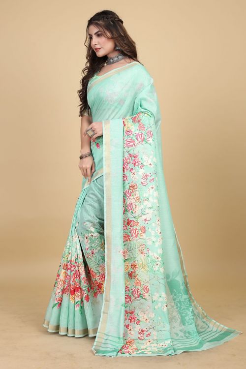 Rangkaat 001 Casual Floral Print Soft Linen Cotton Saree Collection