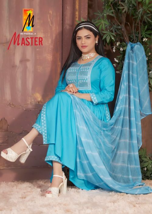 Master Shezadi Rayon Nyra Cut Kurti Bottom With Dupatta Set