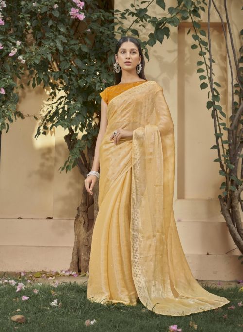 Beige Color Soft Organza Fabric Party Wear Saree | Party wear sarees,  Organza saree, Saree