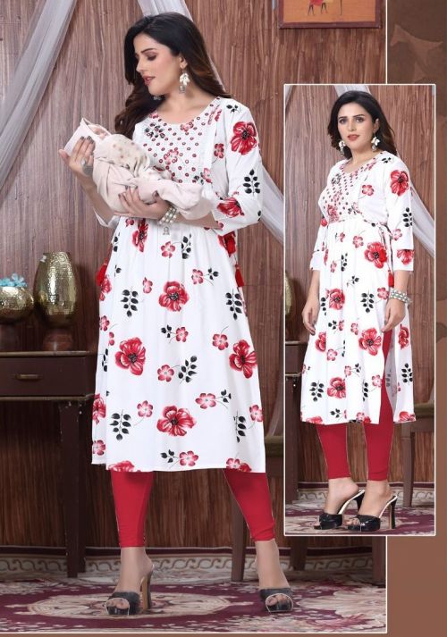 Golden Emotions Rayon Casual Wear Feeding Wear Printed Kurti Collection