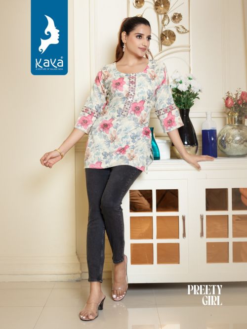 Kaya Preety Girl Stylish Rayon Printed Ladies Top Collection