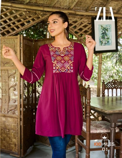 100 Miles Zia Fancy Embroidery Tunic Cotton Top Collection