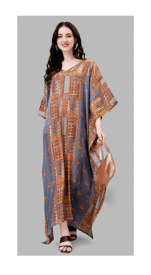 Jelite Natural Satin Fancy Printed Kaftan Dress Collection