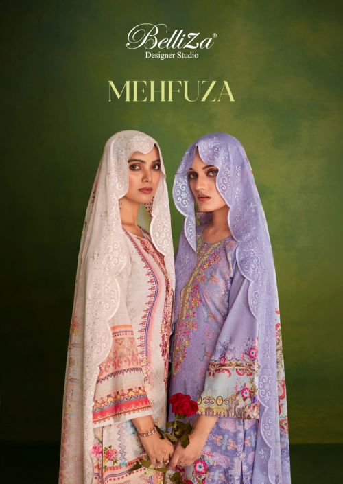 Belliza Mehfuza Pure Cotton Embroidery Digital Printed Dress Material