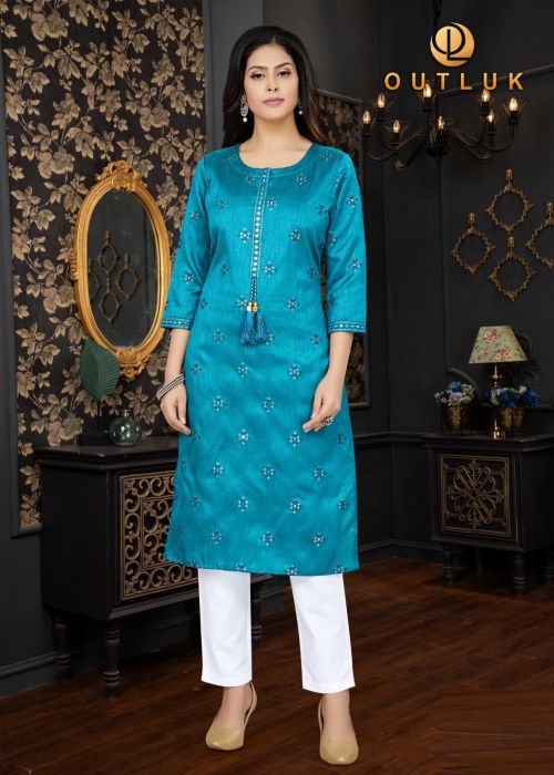 Outluk Vol 123 B Women Embroidery Silk Kurti With Pant Collection