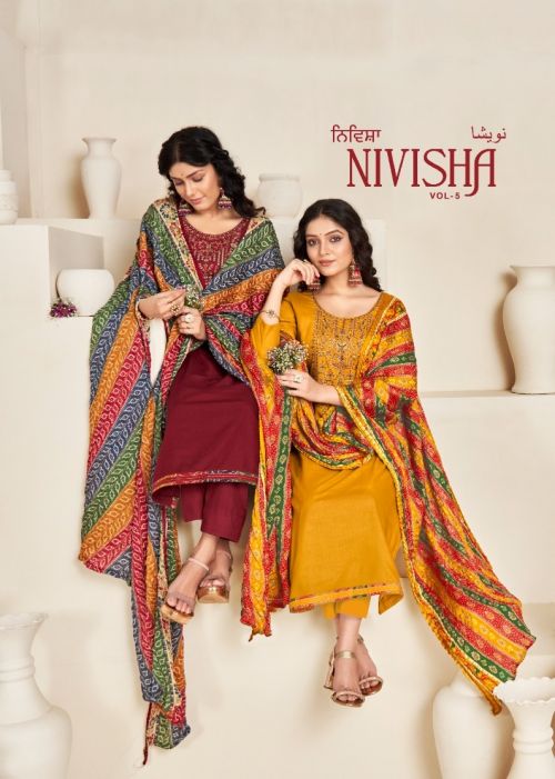 Levisha Nivisha Vol 5 Rayon Slub Embroidery Dress Material Wholesale