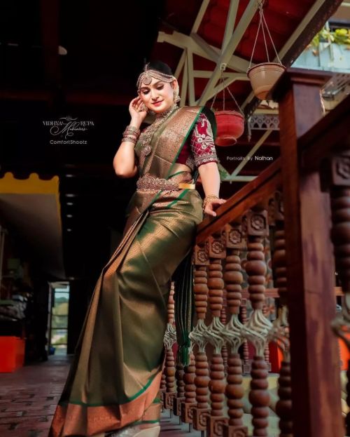 Aab Green Copper Soft Jacquard Silk Saree Collection