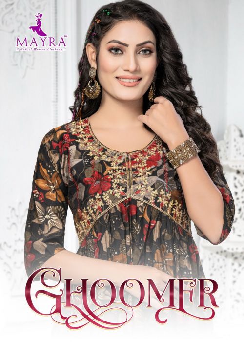 Mayra Ghoomer Fancy Wear Long Anarkali Kurti Collection