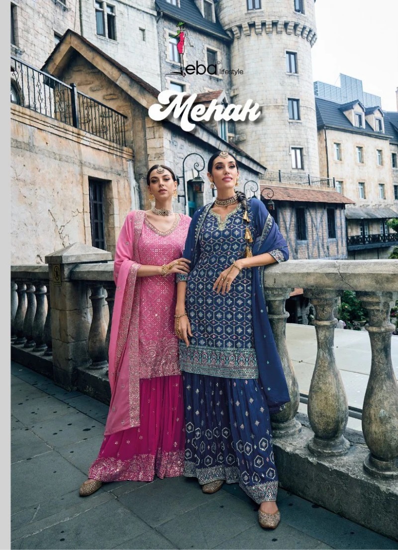 Eba Mehak Heavy Embroidery Georgette Kurti Palazo With Dupatta Collection