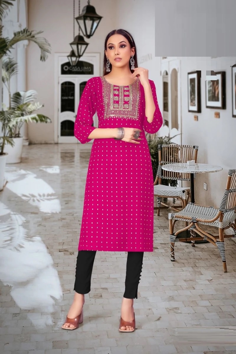Tip Top 1 Rayon Gold Printed Daily Wear Kurti Collection