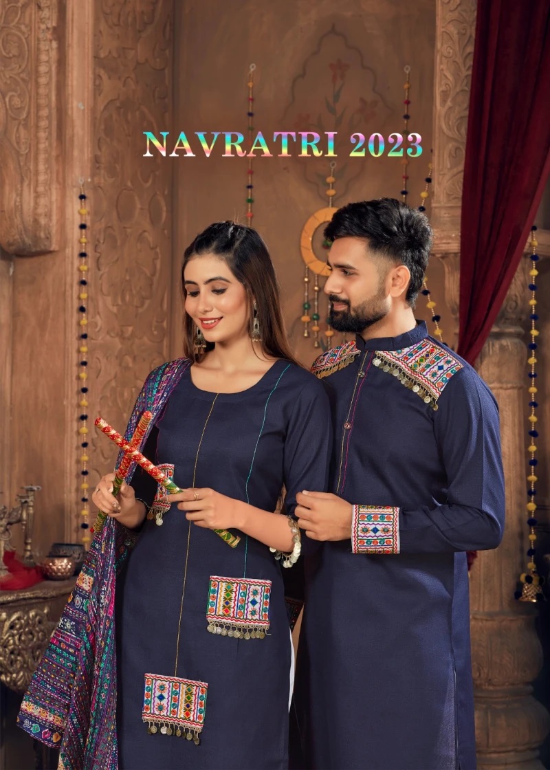 Banwery Navratri 2023 Couple Wear Fancy Kurta Pant With Dupatta