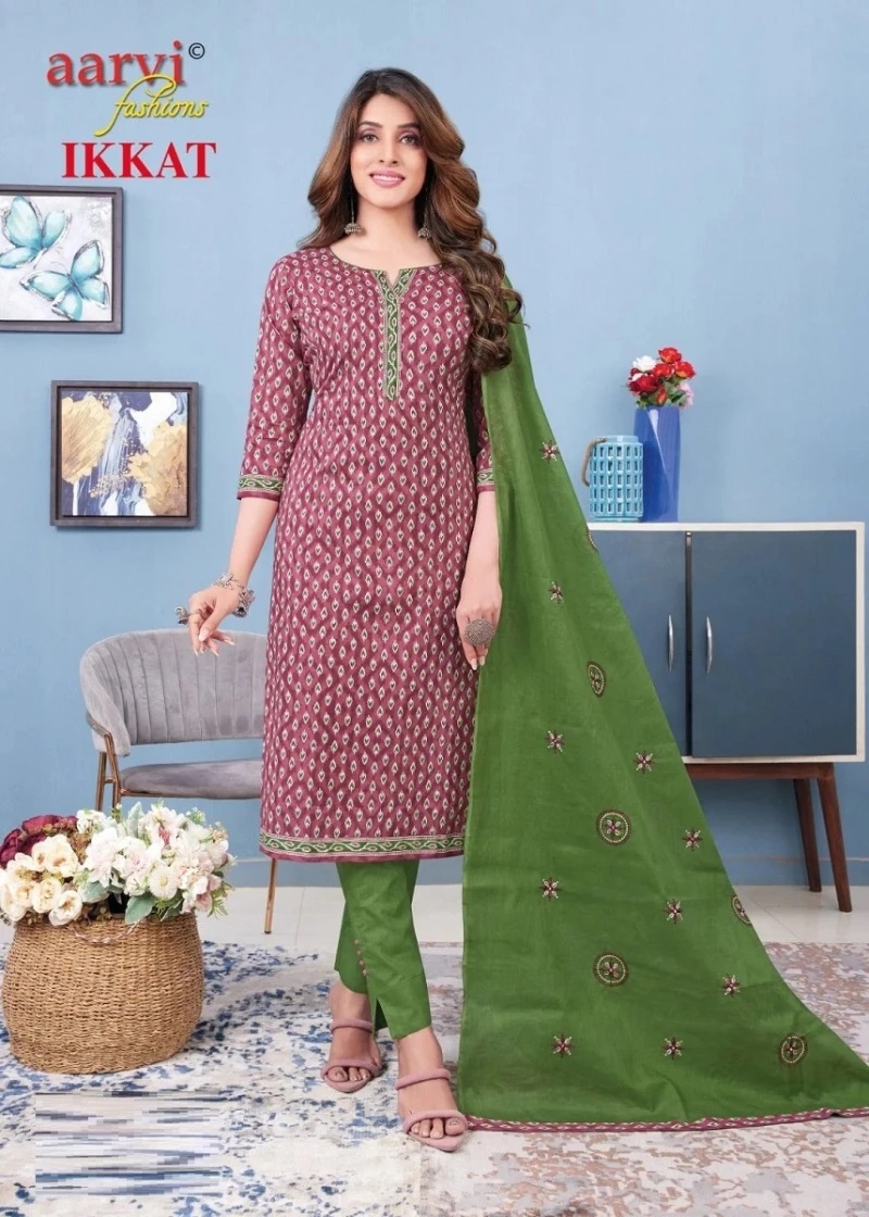 Aarvi Ikkat Vol 1 Jacquard Cotton Ready Made Dress Collection
