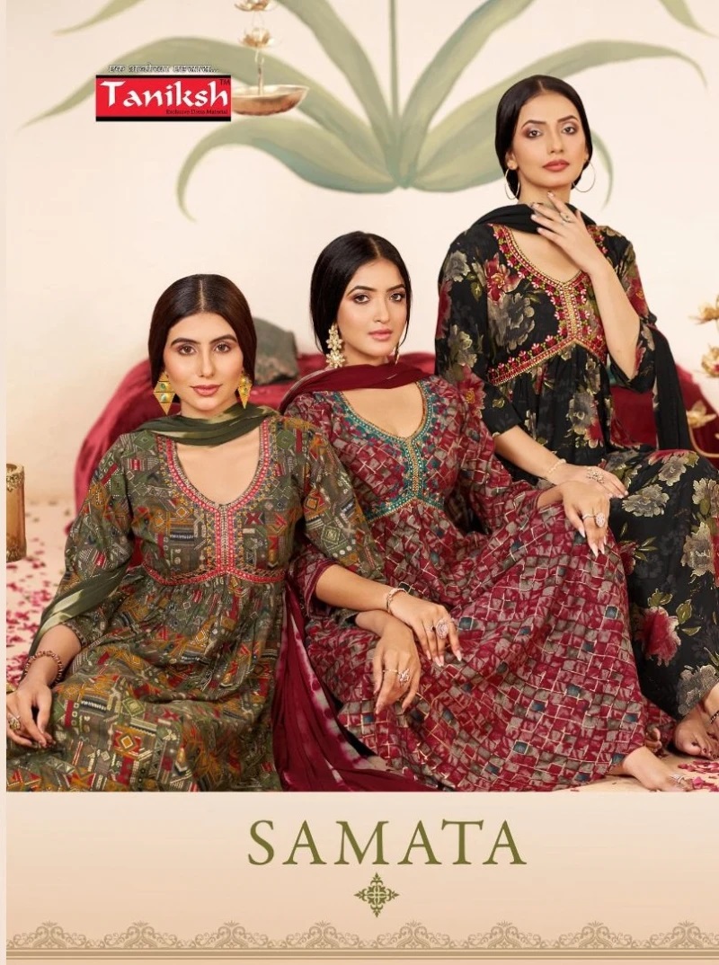 Taniksh Samata Vol 1 Embroidery Work Long Kurti Pant With Dupatta