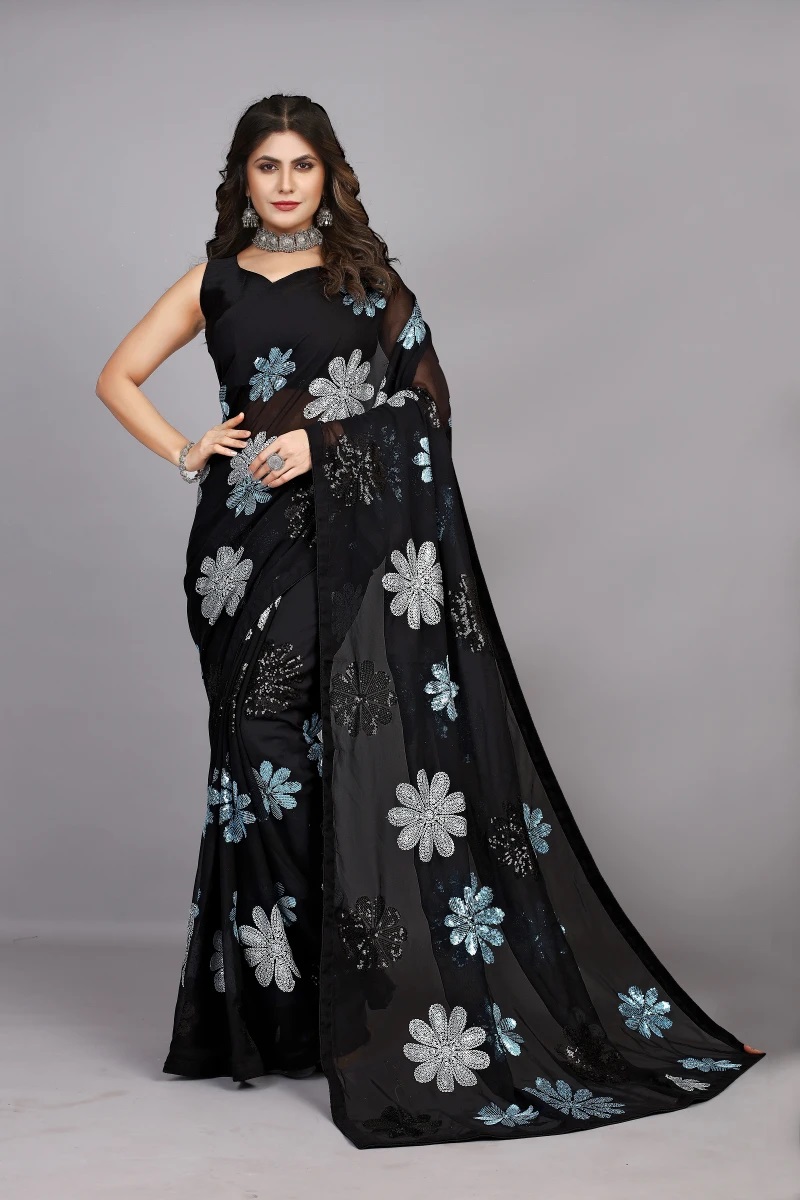 Sun Flower 1 Embroidery Georgette Saree Collection