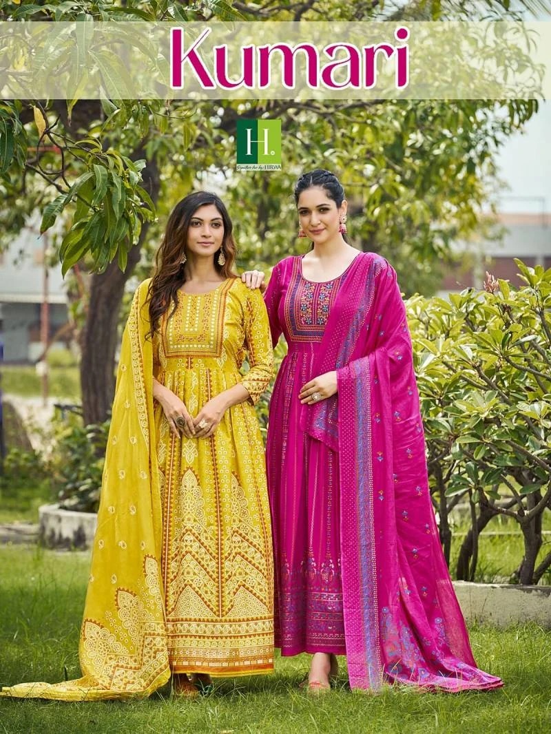 Hirwa Kumari Rayon Designer Long Gown With Dupatta Set