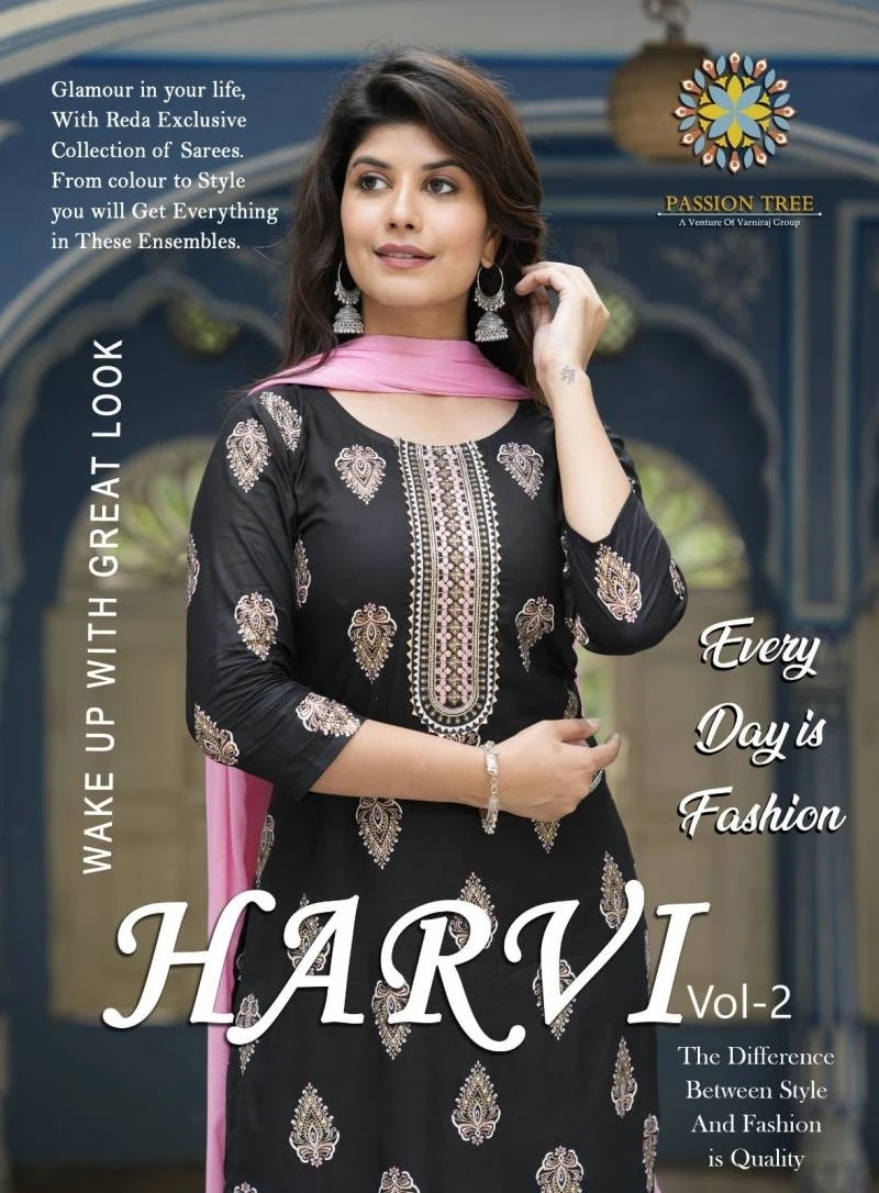 Passion Tree Harvi Vol 2 Gold Print With Embroidery Work Ready Made Collection