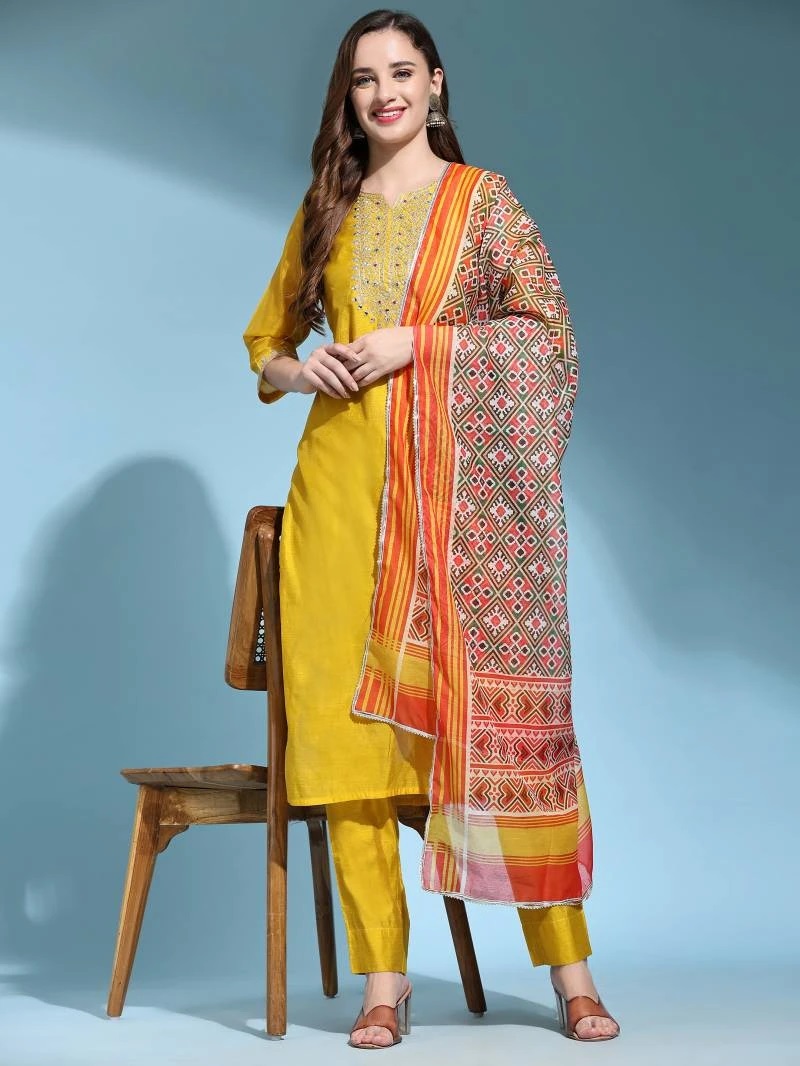 Dhruvi 86 Fancy Yellow Kurti Pant With Dupatta Collection