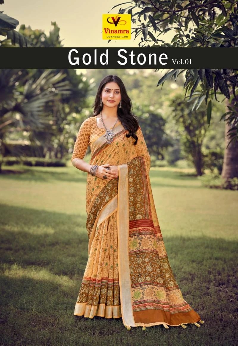Vinamra Gold Stone Vol 1 Linen Daily Wear Saree Collection