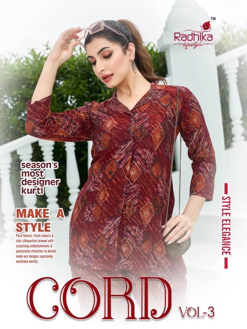 Radhika Cord Vol 3 Stylish Western Wear Top With Pant Collection