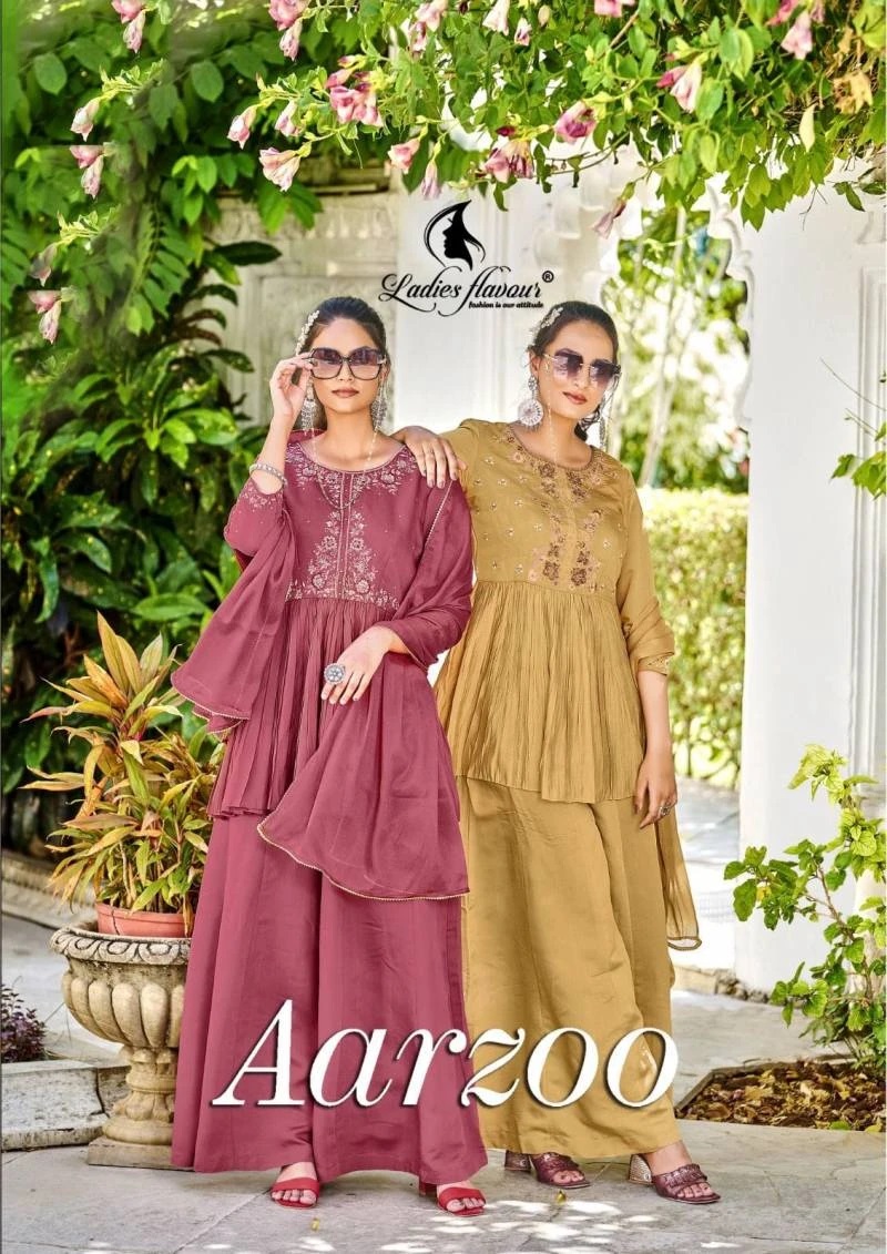 Ladies Flavour Aarzoo Designer Kurti Sharara With Dupatta Wholesale Collection