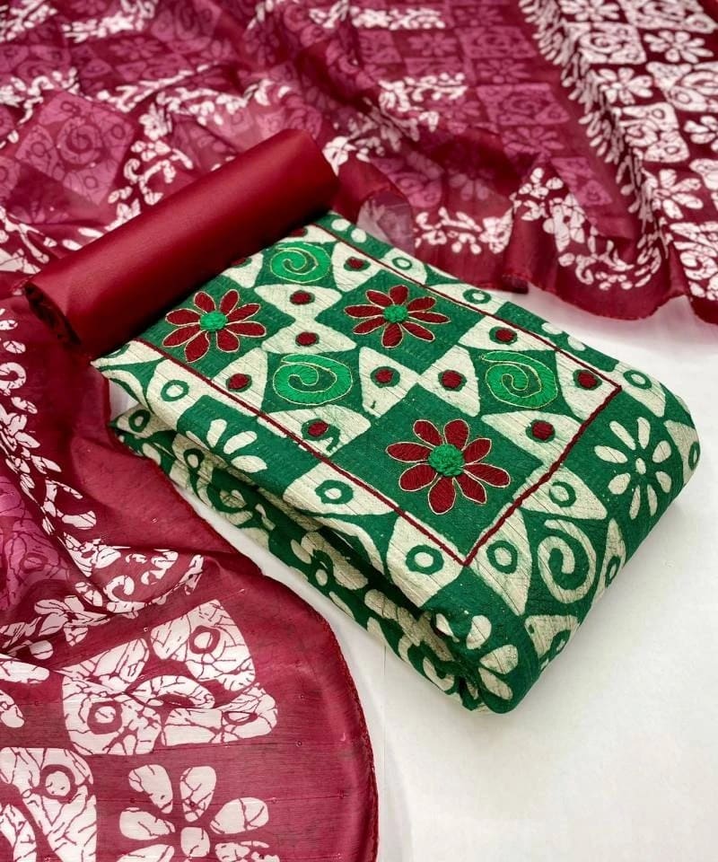 Batik Print Handwork 1 Viscous Sequence Jacquard Designer Dress Material