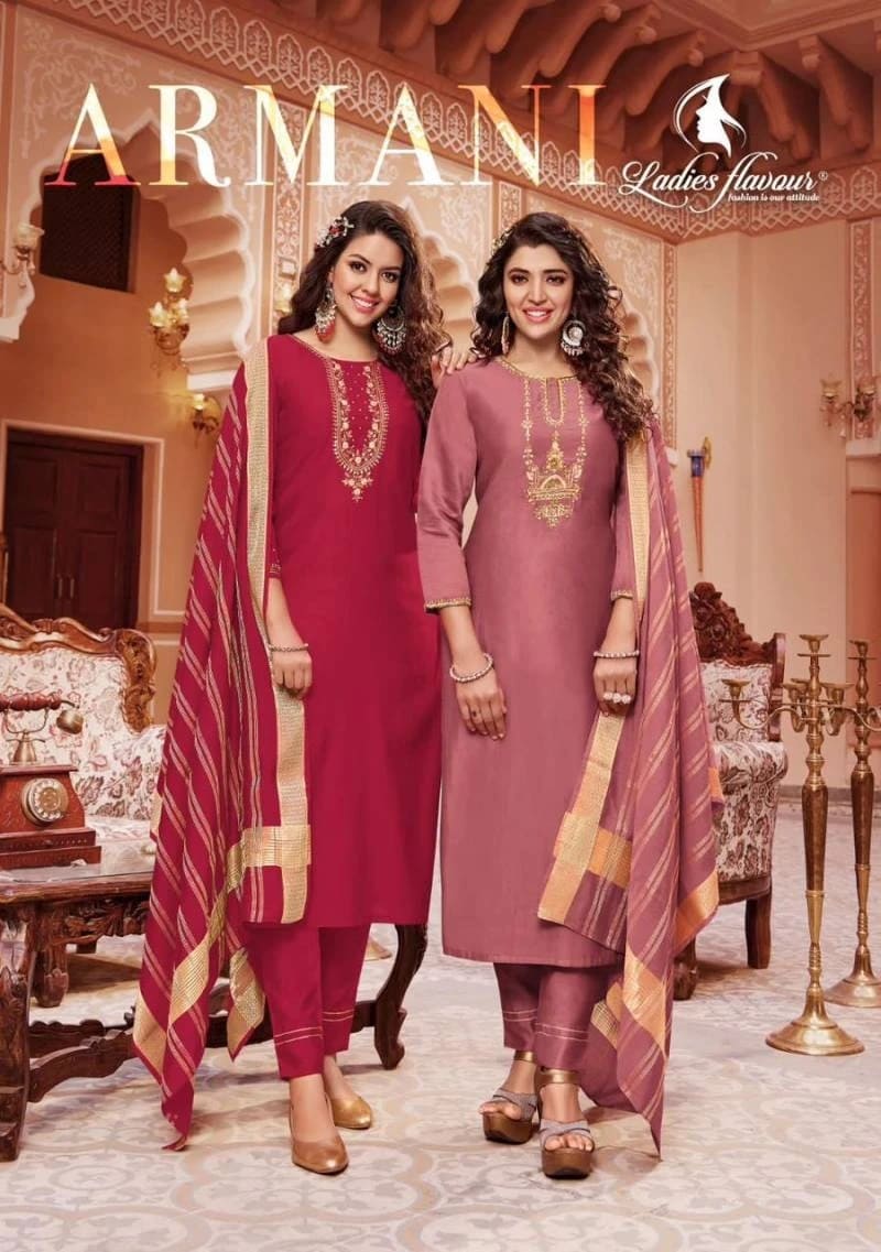 Ladies Flavour Armani Designer Kurti Pant With Dupatta Collection