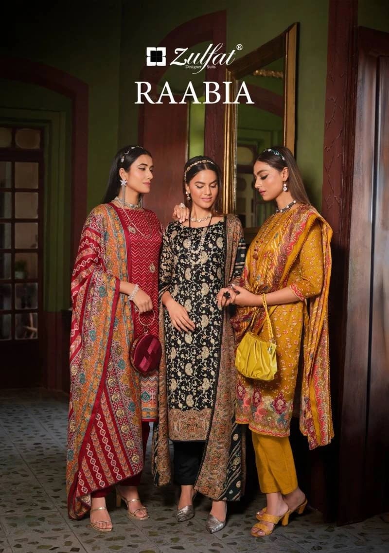 Zulfat Raabia Wool Pashmina Designer Dress Material Collection