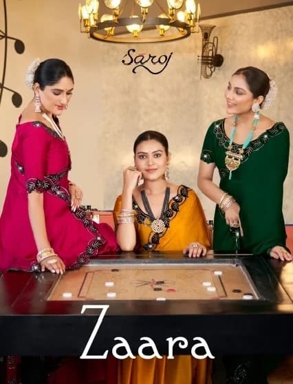Shop the Elegant Saroj Zaara Fancy Satin Chiffon Sarees | Wholesale Saree Collection