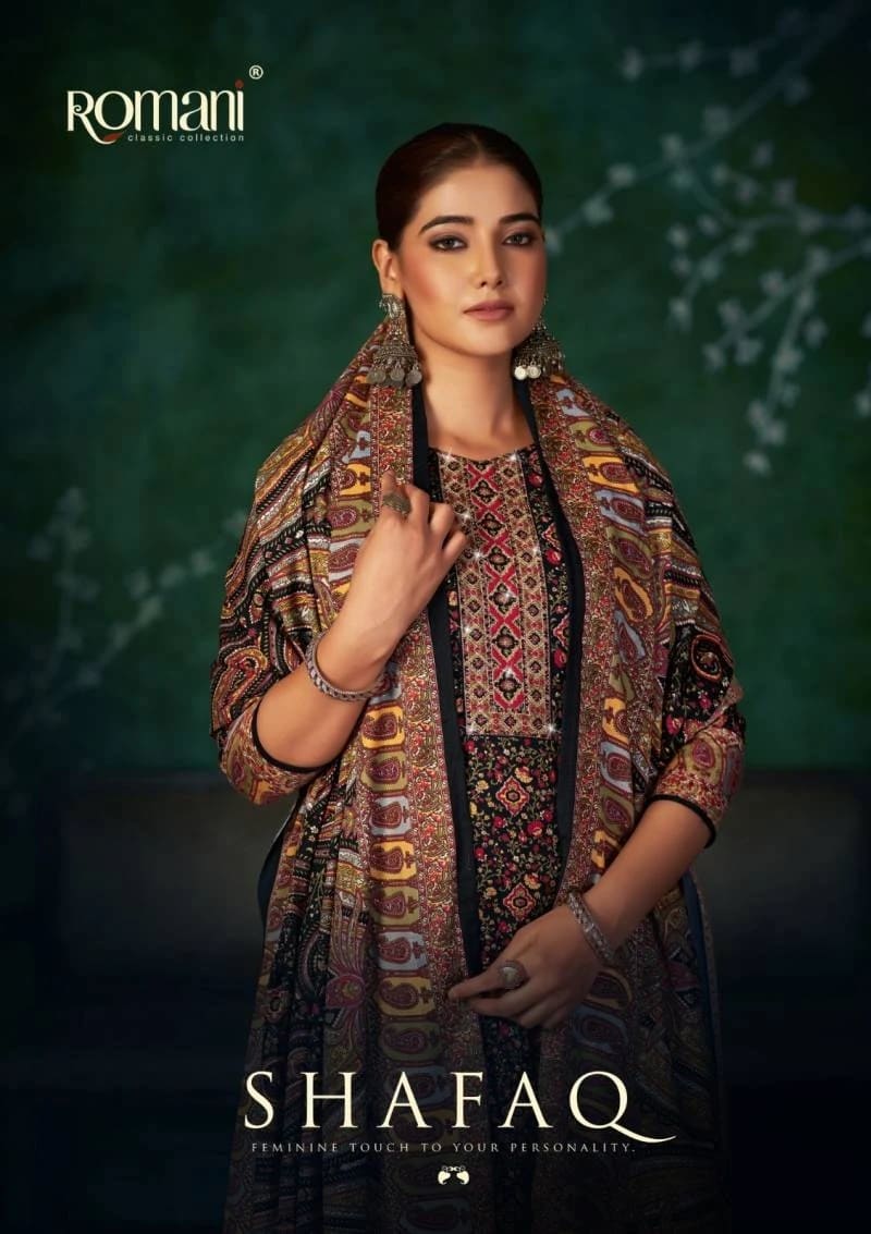 Shafaq Romani Pashmina Swarovsky Work Dress Material Collection