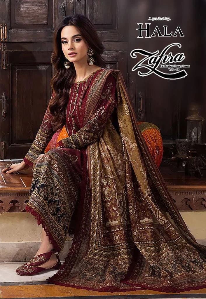 Hala Zafira Vol 4 Heavy Lawn Cotton Pakistani Dress Material