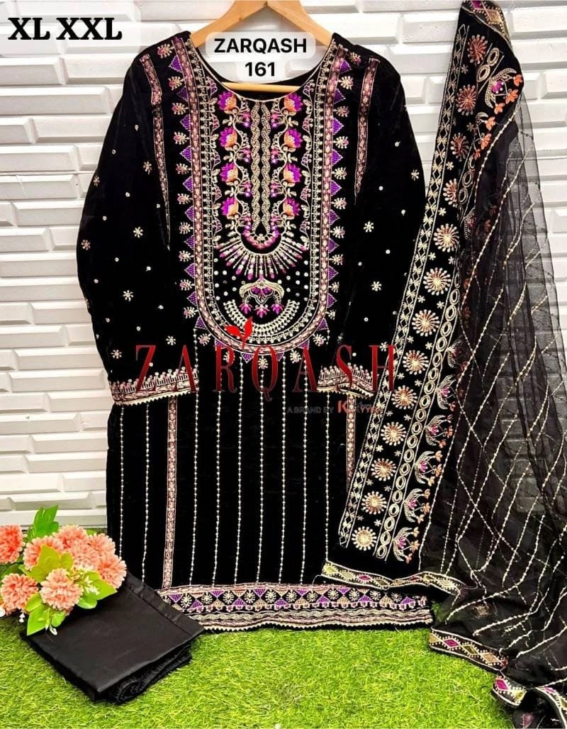 Zarqash Z 161 Velvet Embroidery Black Pakistani Salwar Suit