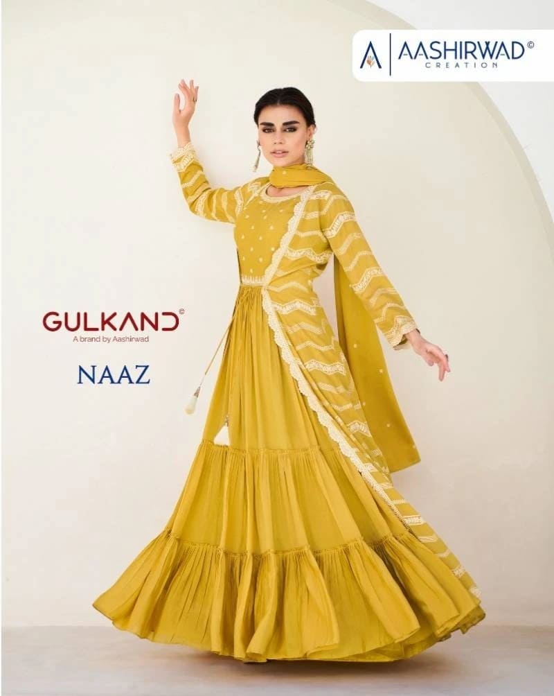 Aashirwad Gulkand Naaz Chinon Silk Designer Gown Collection