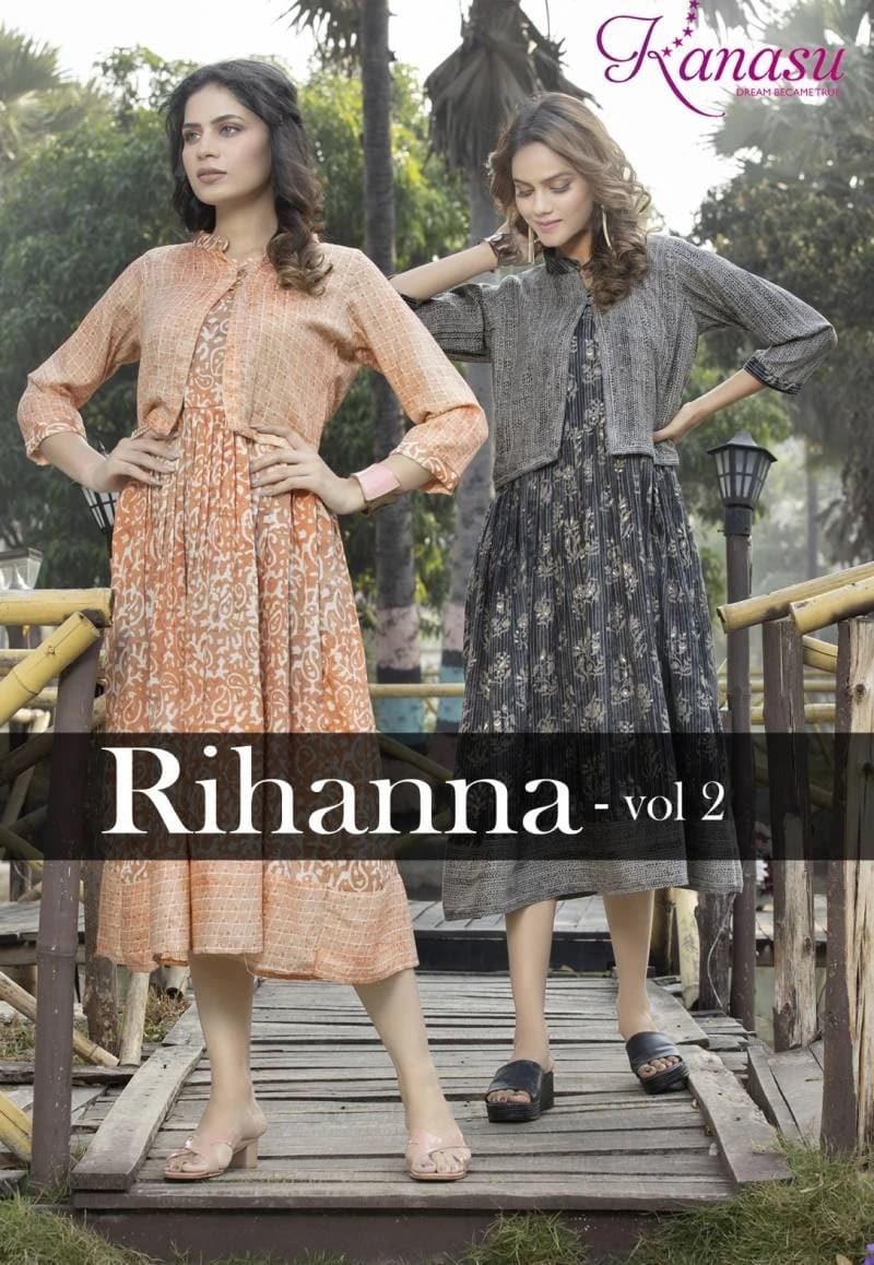 Kanasu Rihanna Vol 2 Festive Wear Printed Long Kurti Collection