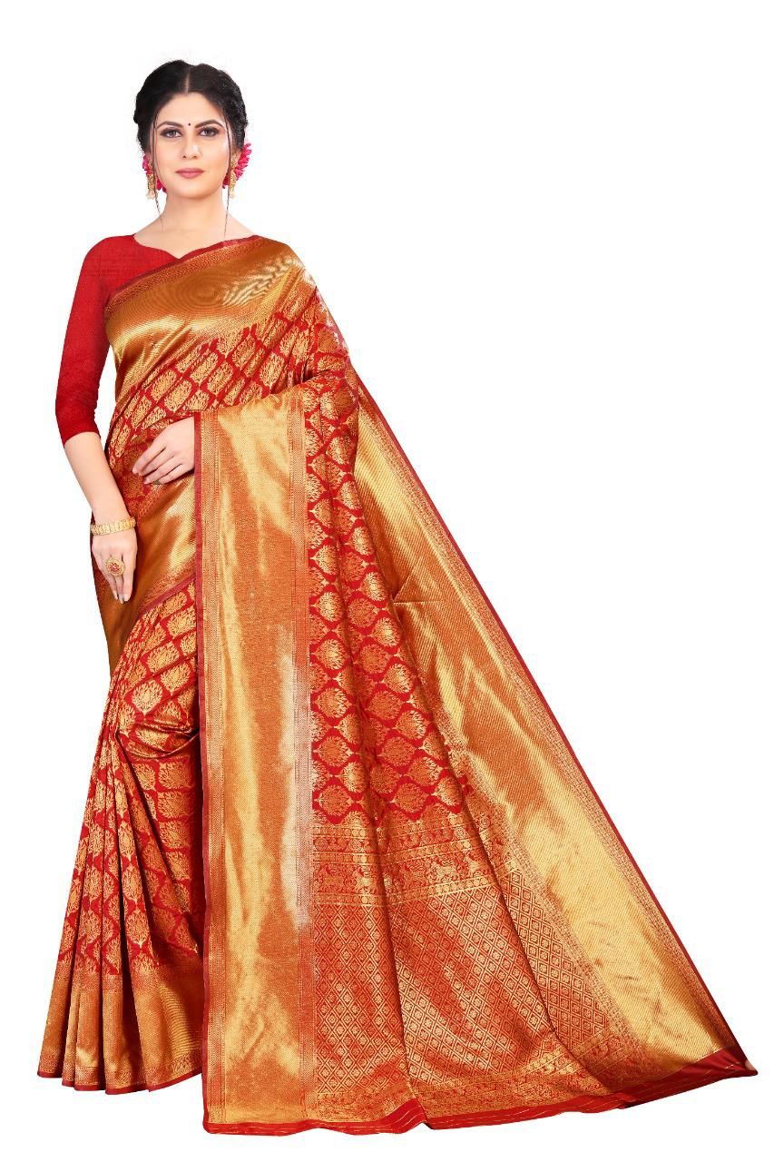 KP Wedding Banarasi Silk Red Saree Collection