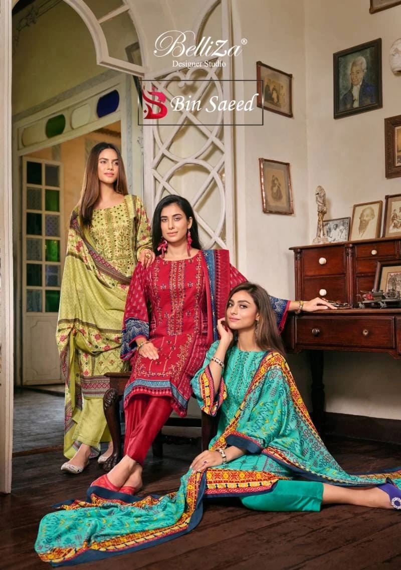 Belliza Bin Saeed Pure Cotton Exclusive Embroidery Dress Material Collection