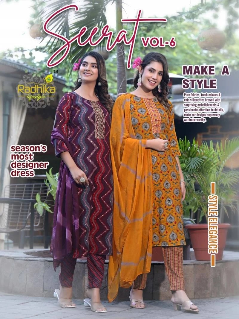 Radhika Seerat Vol 6 Printed Kurti Pant With Dupatta Best Discount Offer Price