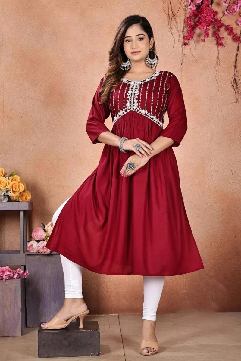 Ft Punch Rayon Embroidery Alia Cut Kurti Collection