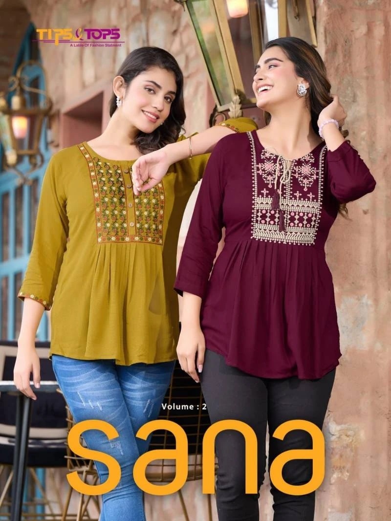 Tips And Tops Sana Vol 2 Rayon Embroidery Short Tops Collection