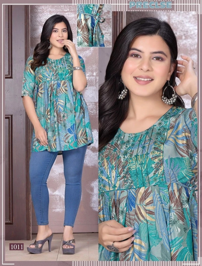 Golden Beauty Fly Foil Printed Tunic Fancy Top Collction