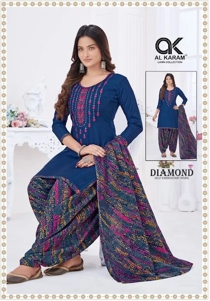 Al Karam Diamond Vol 4 Embroidery Karachi Cotton Dress Material